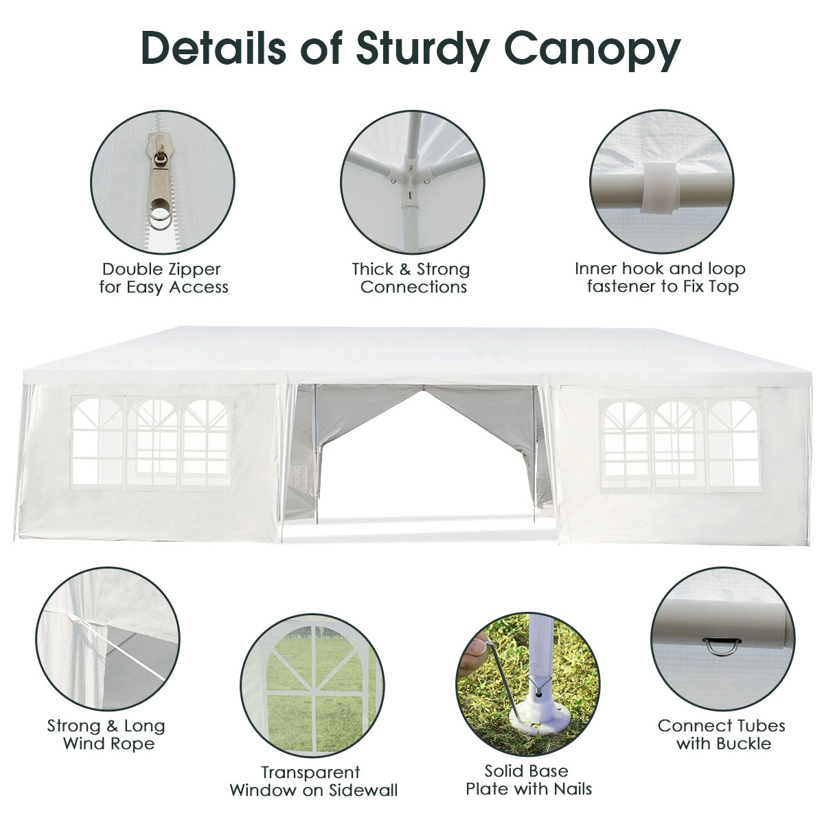 SUGIFT 10 x 30Feet Outdoor Canopy Tent with 6 Removable Sidewalls and 2 Doorways White