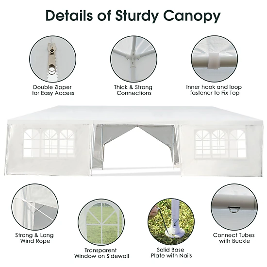 SUGIFT 10 x 30Feet Outdoor Canopy Tent with 6 Removable Sidewalls and 2 Doorways White