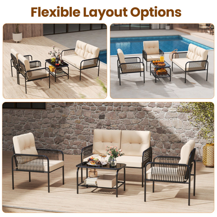 Hivvago 4 Pieces Patio Furniture Set Pe Rattan Sofa Chairs With Loveseat-Beige