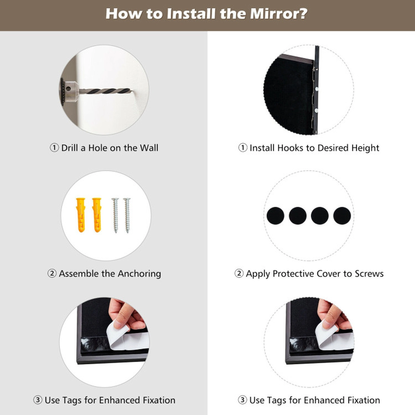 SUGIFT Full Length Over-the-Door Wall Mirror Adjustable Iron Hooks Shatter-Proof Glass 42.5-in Tall 7-lb White