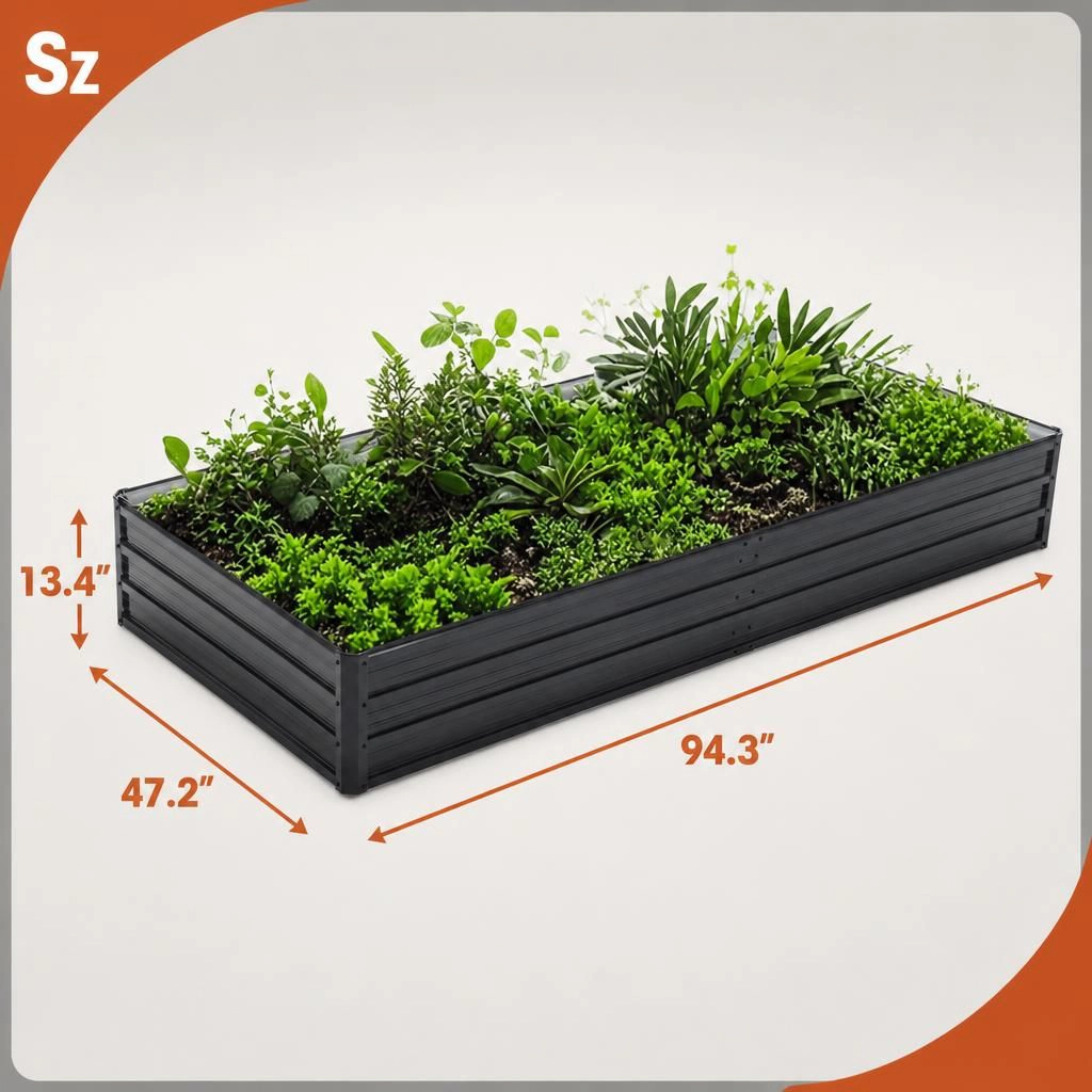 WOW PIONEER Long Rectangular Low Profile Metal Raised Garden Planter for Vegetables Flowers Herbs Outdoor Plants