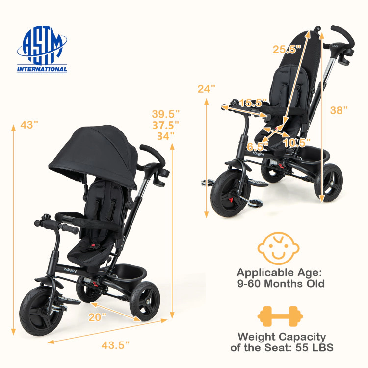 Hivvago 4-in-1 Baby Tricycle Toddler Trike with Reversible Seat and 5-Point Safety Harness