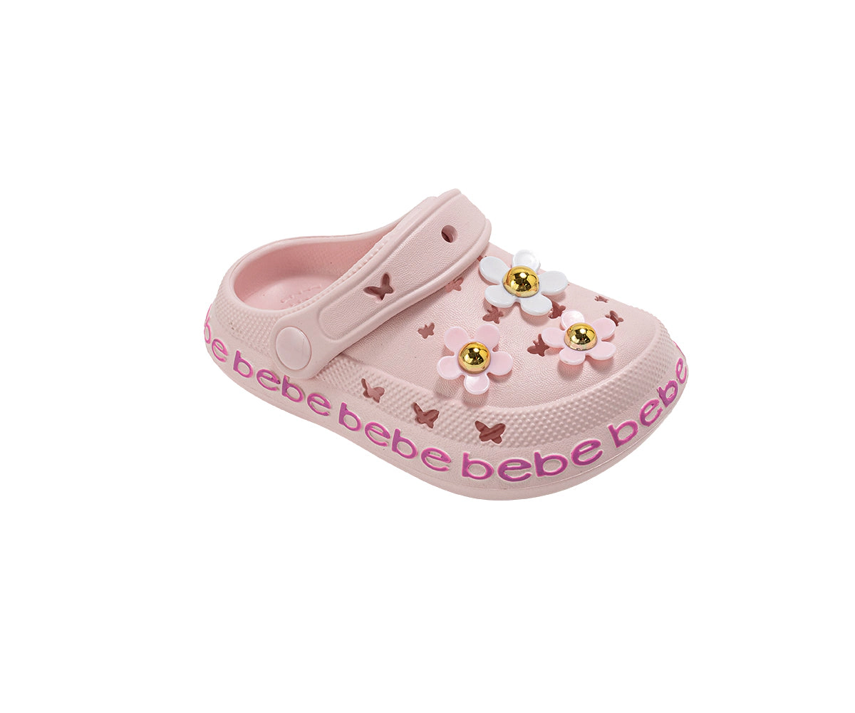 bebe Toddler Girl's EVA Clog Sandals with Flower Charms Slip On Shoes