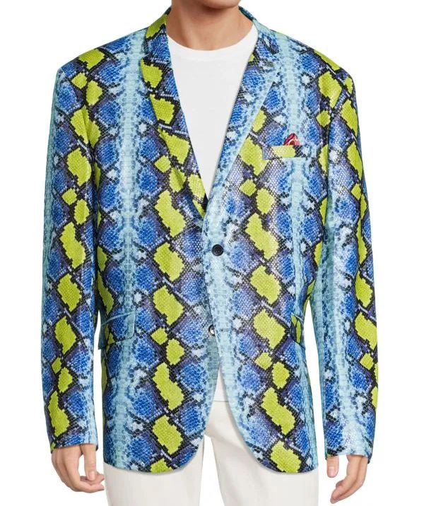 Elie Balleh Boys Slim Fit Snakeskin Jacket Print Blazer