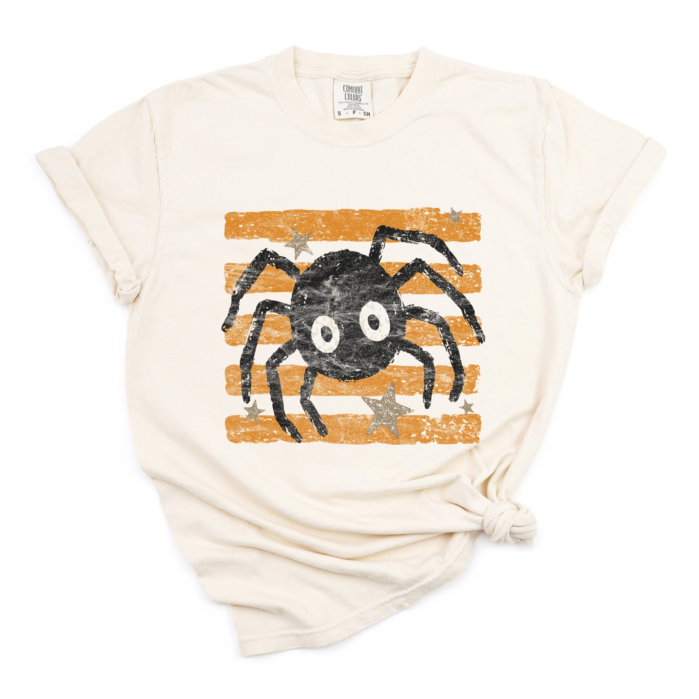 Simply Sage Market - Women's Garment Dyed Graphic T-Shirt Spider Orange Stripes