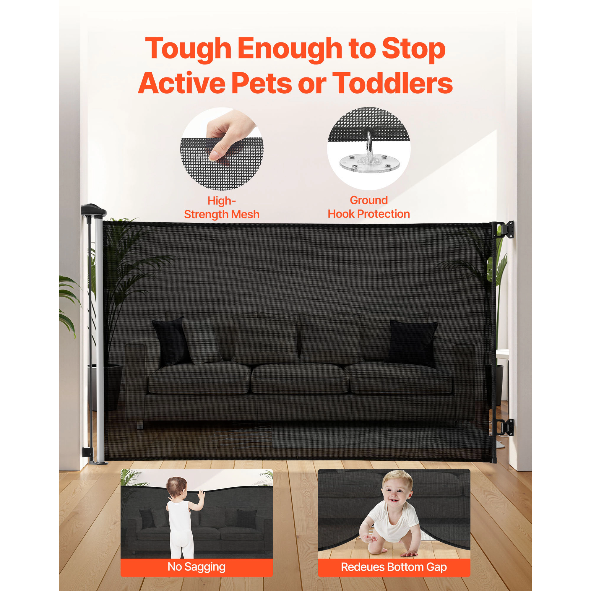 HONGGE Retractable Baby Gate, Mesh Gate for Stairs and Hallways
