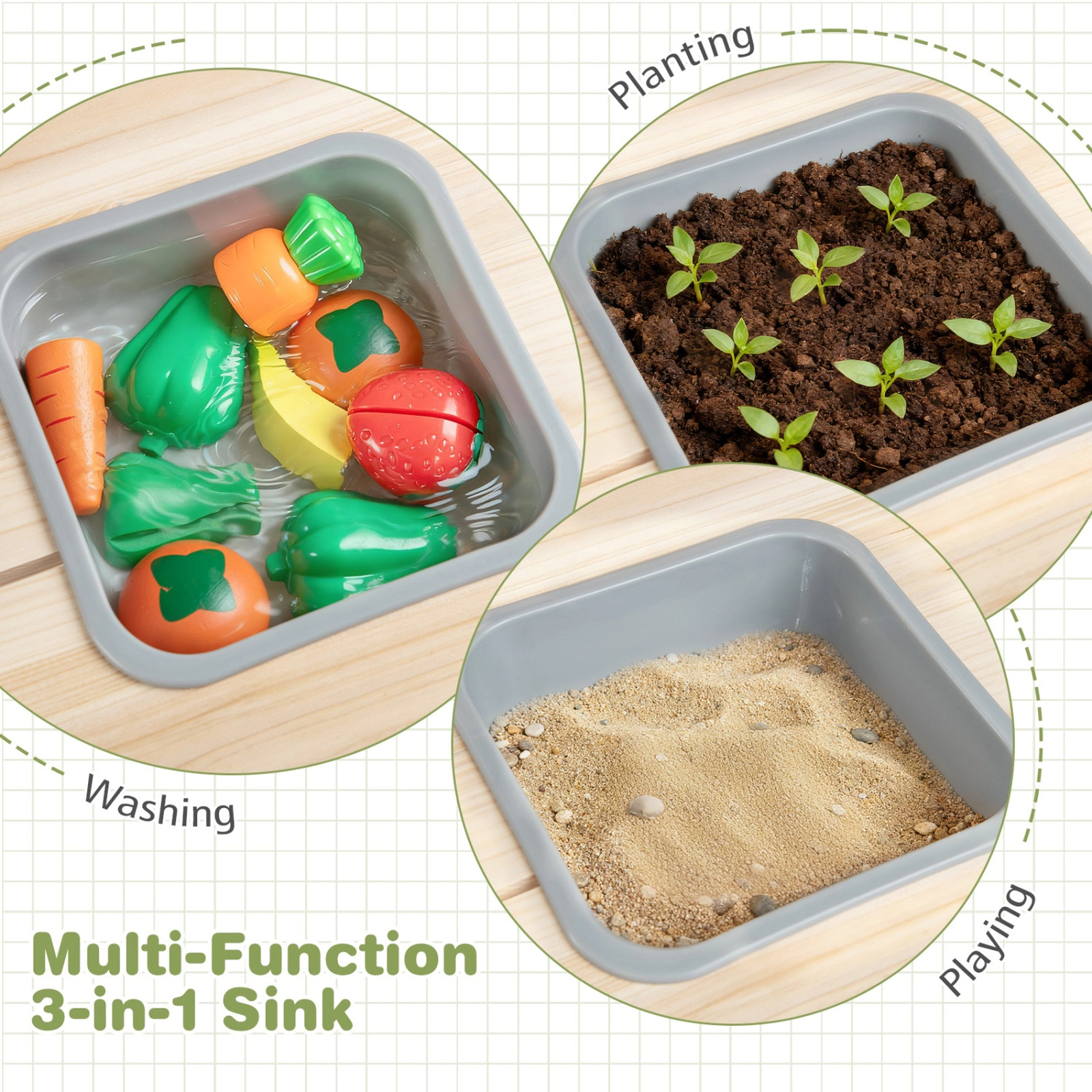 SUGIFT Natural Sink Stoves and Storage Shelves Kids Outdoor Wooden Mud Kitchen Playset