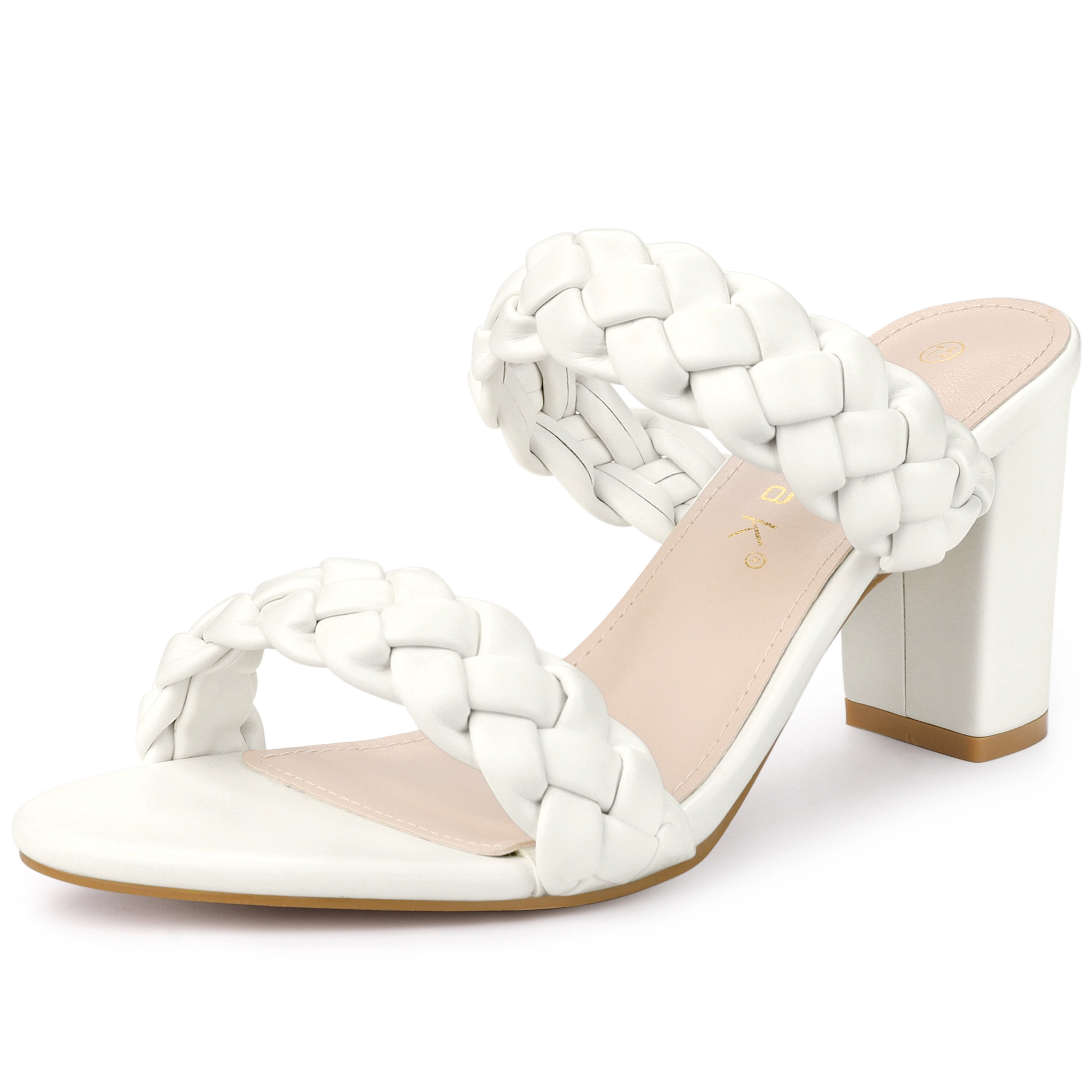 BLISSFUL STEP Women Braided Chunky Heel Slip on Slide Sandals
