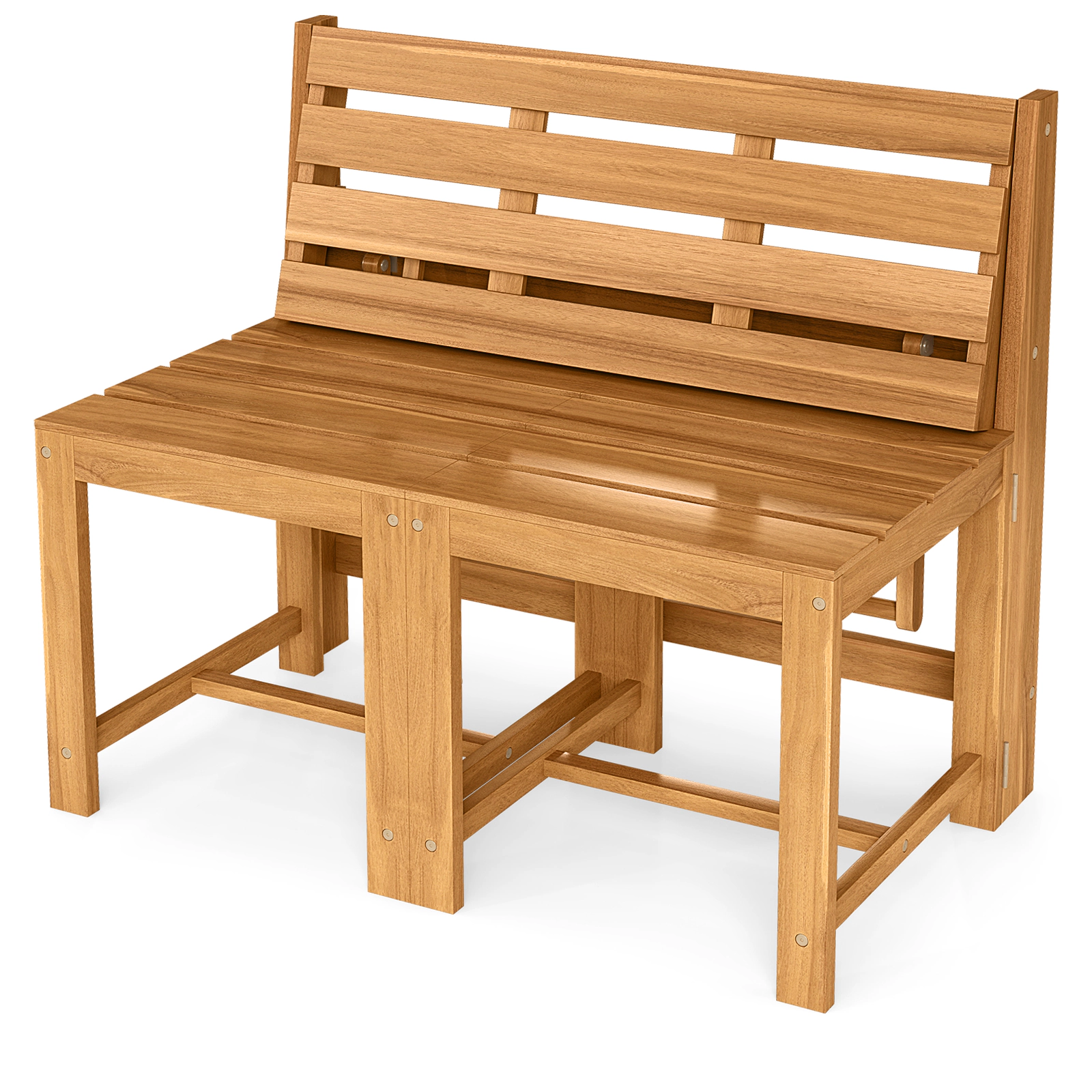 SUGIFT 3-in-1 Convertible Outdoor Loveseat Bench Slatted Seat 400-Lb Capacity per Seat 165-Lb Tabletop Capacity Natural