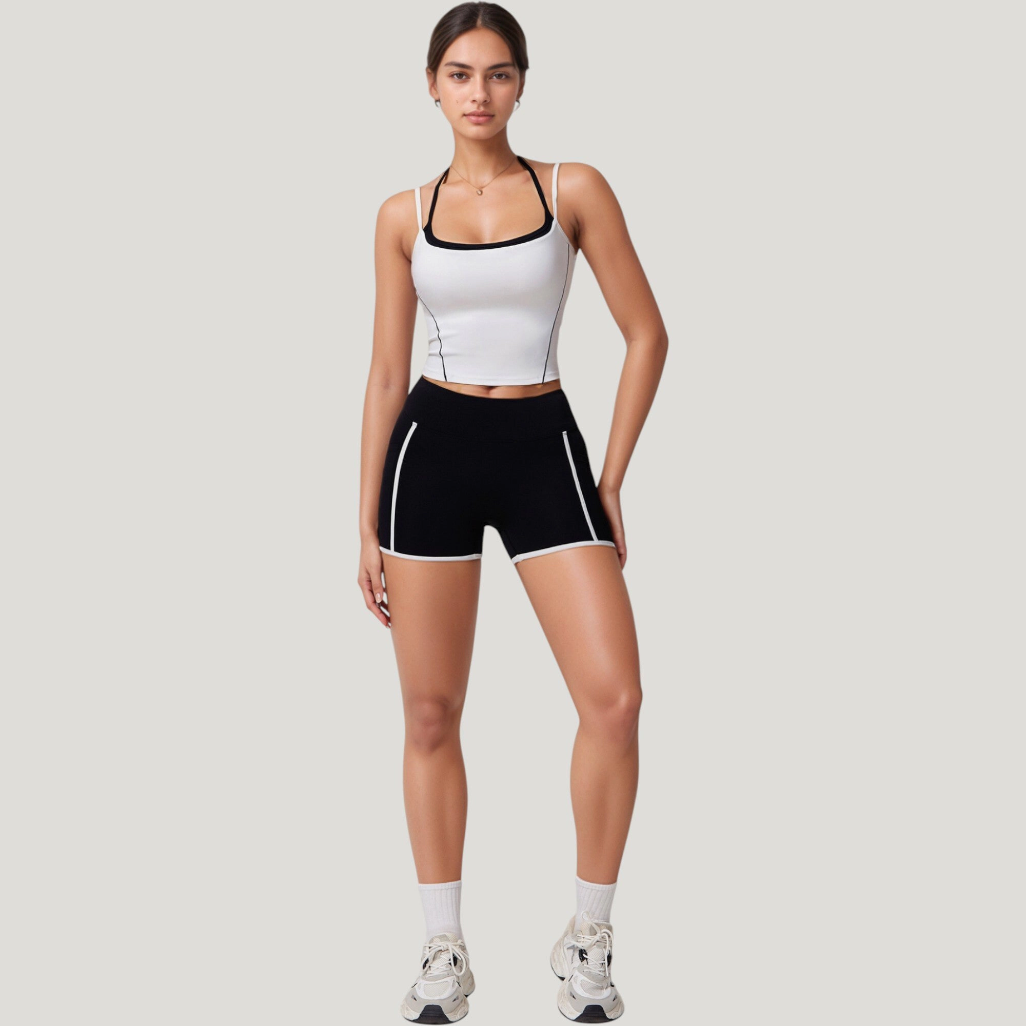 Anna-Kaci Womens Double Strap Square Neck Active Crop Top