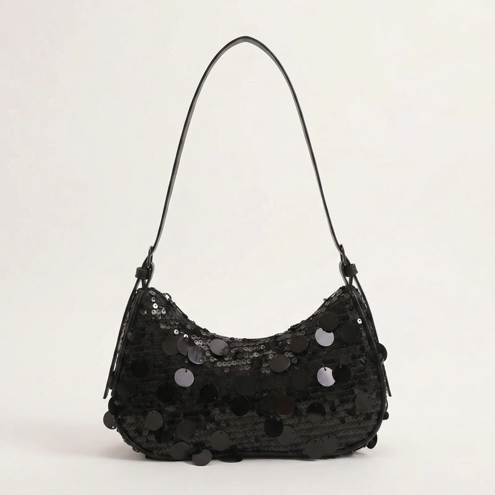 Alilang Women's Sequin Crescent Shoulder Bag with Disc Paillette Details and Slim Strap