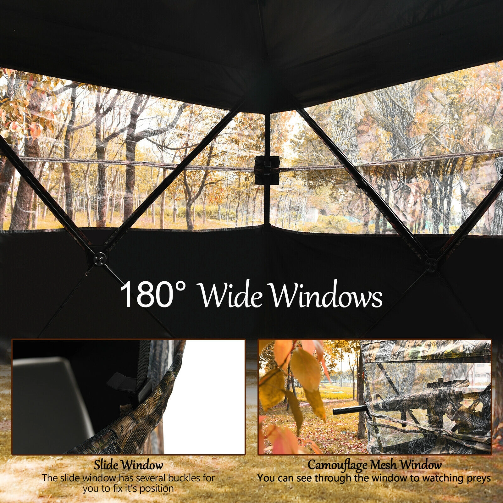 SUGIFT Camouflage 74-in Tall Surround View Pop-Up Ground Blind with Slide Mesh Windows and Carry Bag