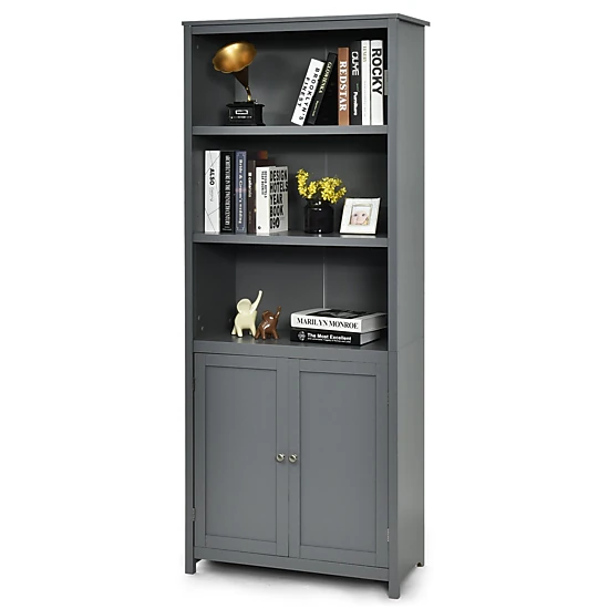 SlickBlue Unisex Gray 3-Tier Storage Shelf with Cabinet Bookcase