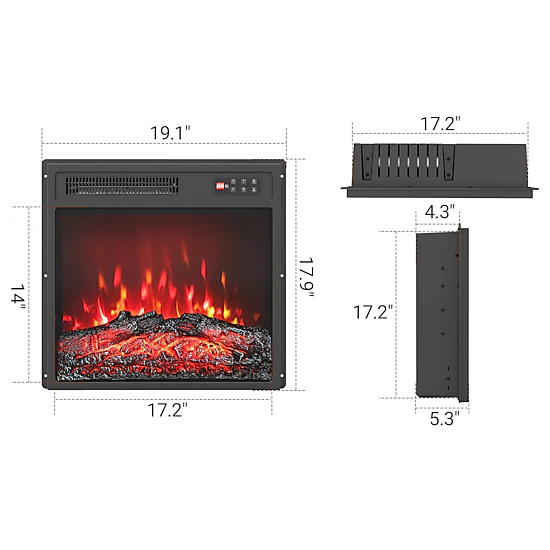 SUGIFT 18-Inch Recessed Electric Fireplace Insert, 5,100 BTU, 7 Flame Colors, Child Lock and Remote