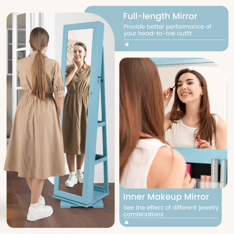 Hivvago 360° Rotatable 2-in-1 Lockable Jewelry Cabinet with Full-Length Mirror