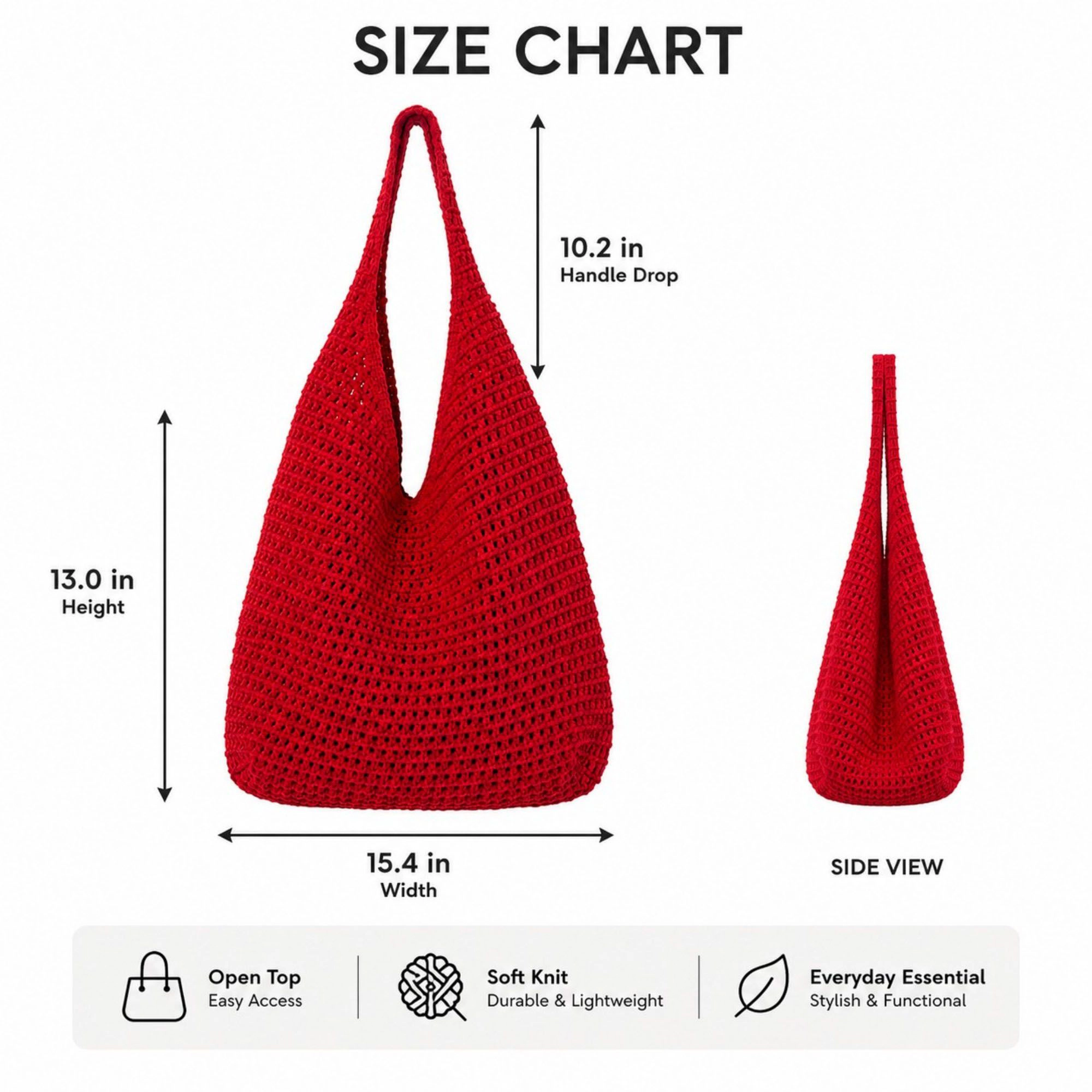 Alilang Women's Crochet Tote Bag Red Open Knit Shoulder Large Capacity Hobo Purse