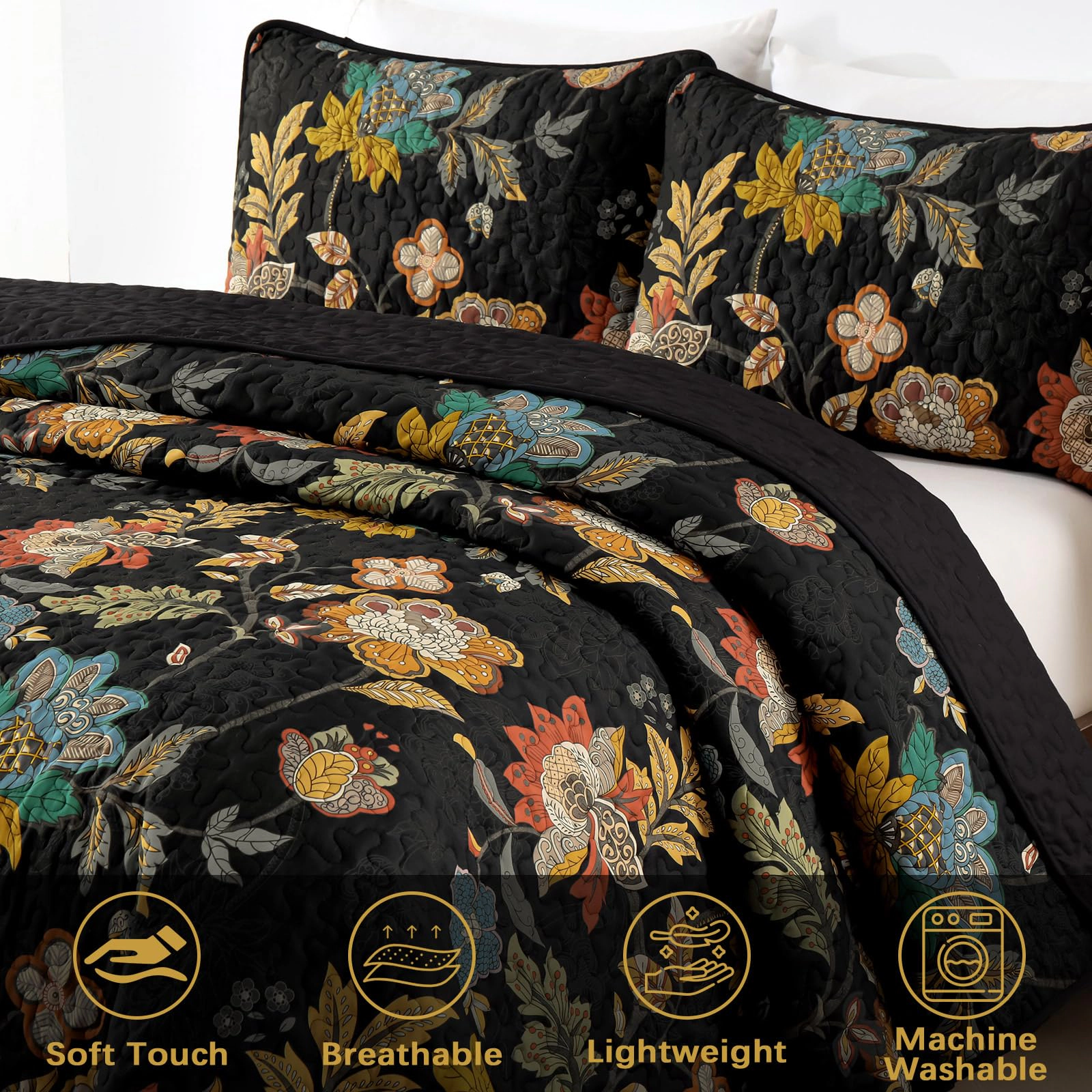 PUPWE Flquilt Set Queen  Modern Farmhouse Botanical Bedspread