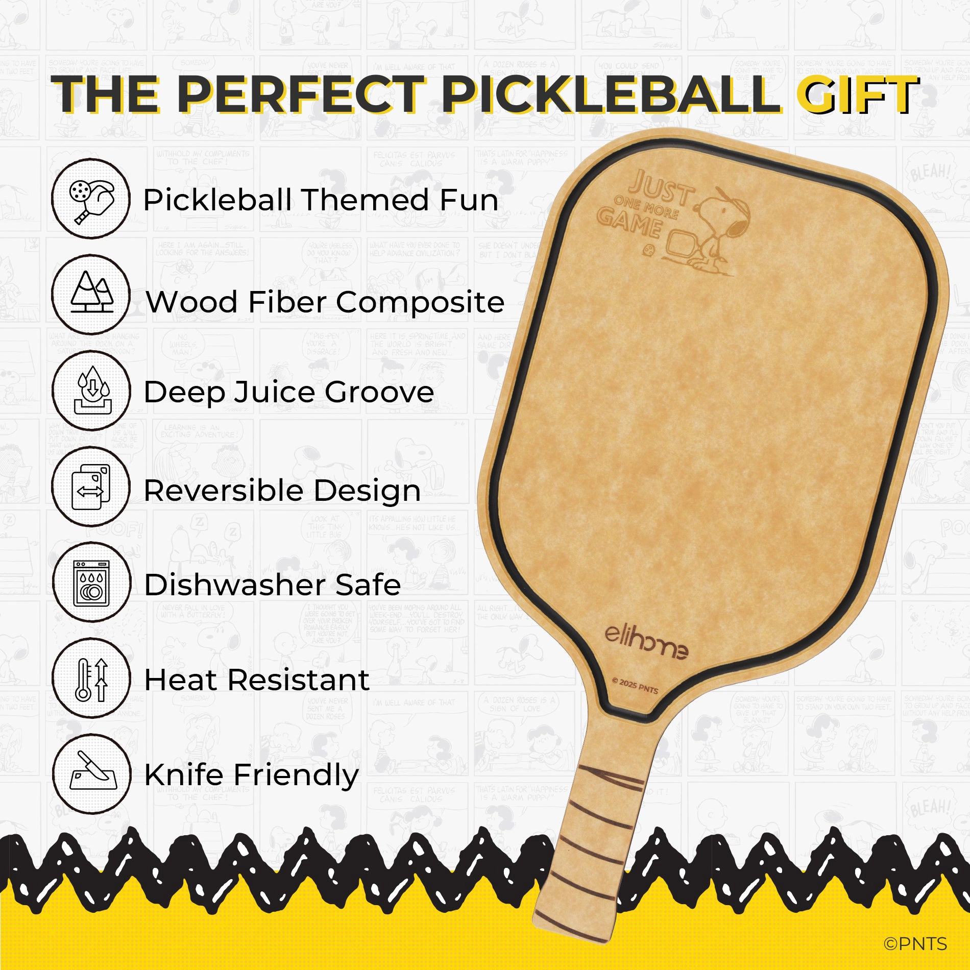 Elihome x Peanuts Pickleball Paddle Charcuterie & Cutting Board