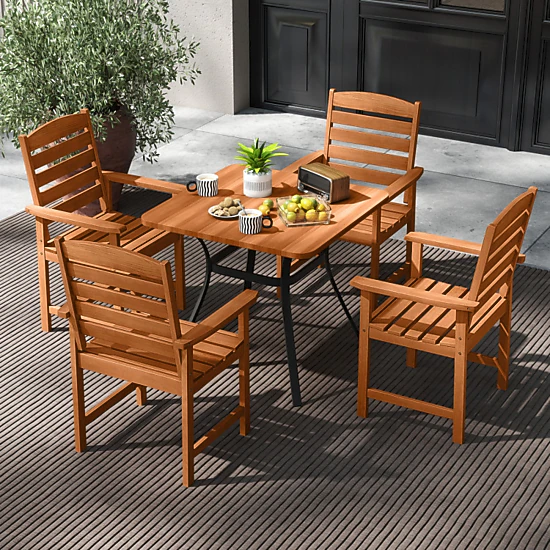 Hivvago Outdoor Wooden Dining Chairs With Inclined Backrests And Slatted Seats