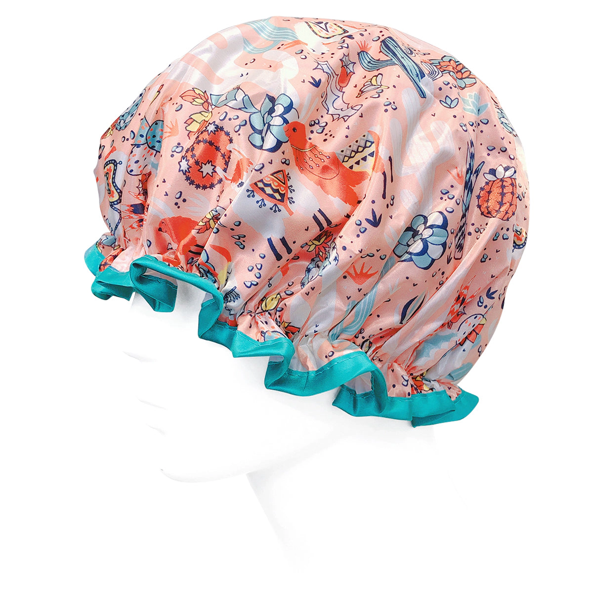 Wrapables Women's Stylish Double Layer Waterproof Shower Caps (Set of 4), Llamas & Ocean Fun