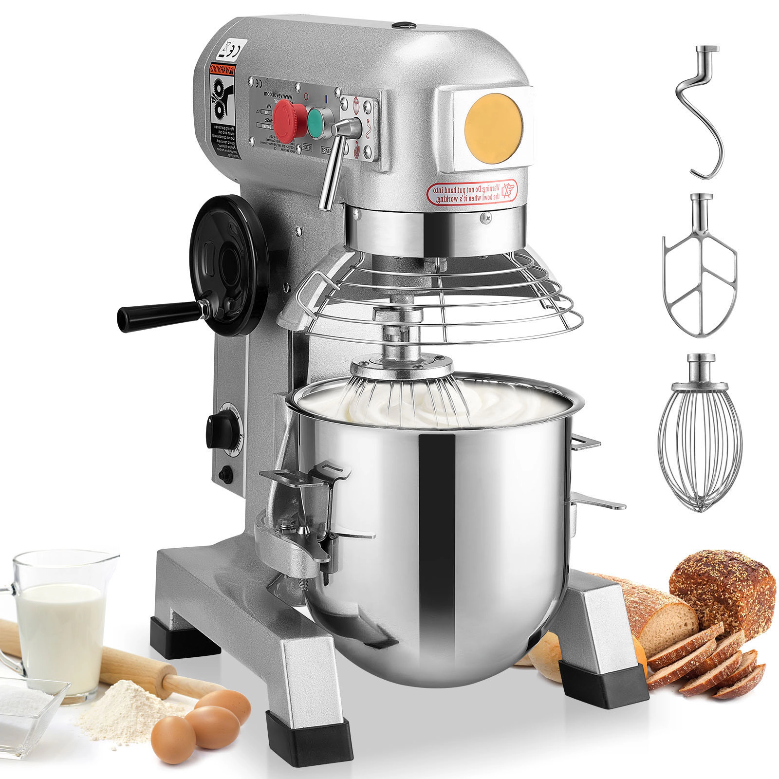 HONGGE Commercial Food Mixer Commercial Mixer with Timing Function Stainless Steel Bowl Heavy Duty Electric Food Mixer