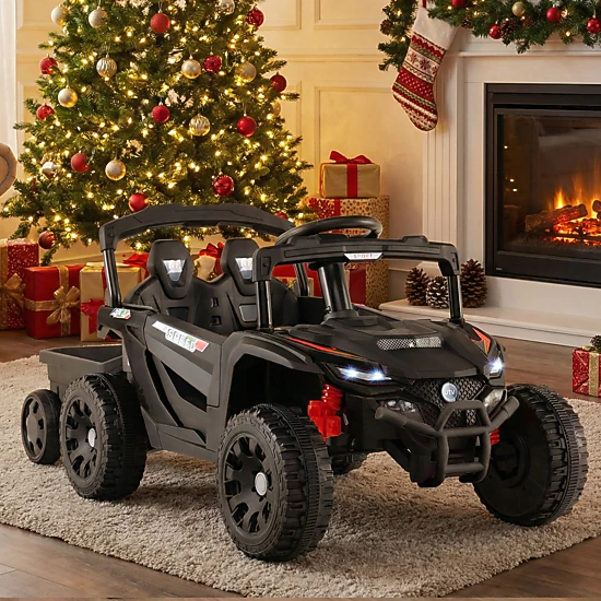 12V Toddler Tractor Ride On Farm Trailer Parent Remote 3-Speed Control Music Battery Level Display Ages 3+ Dark Gray