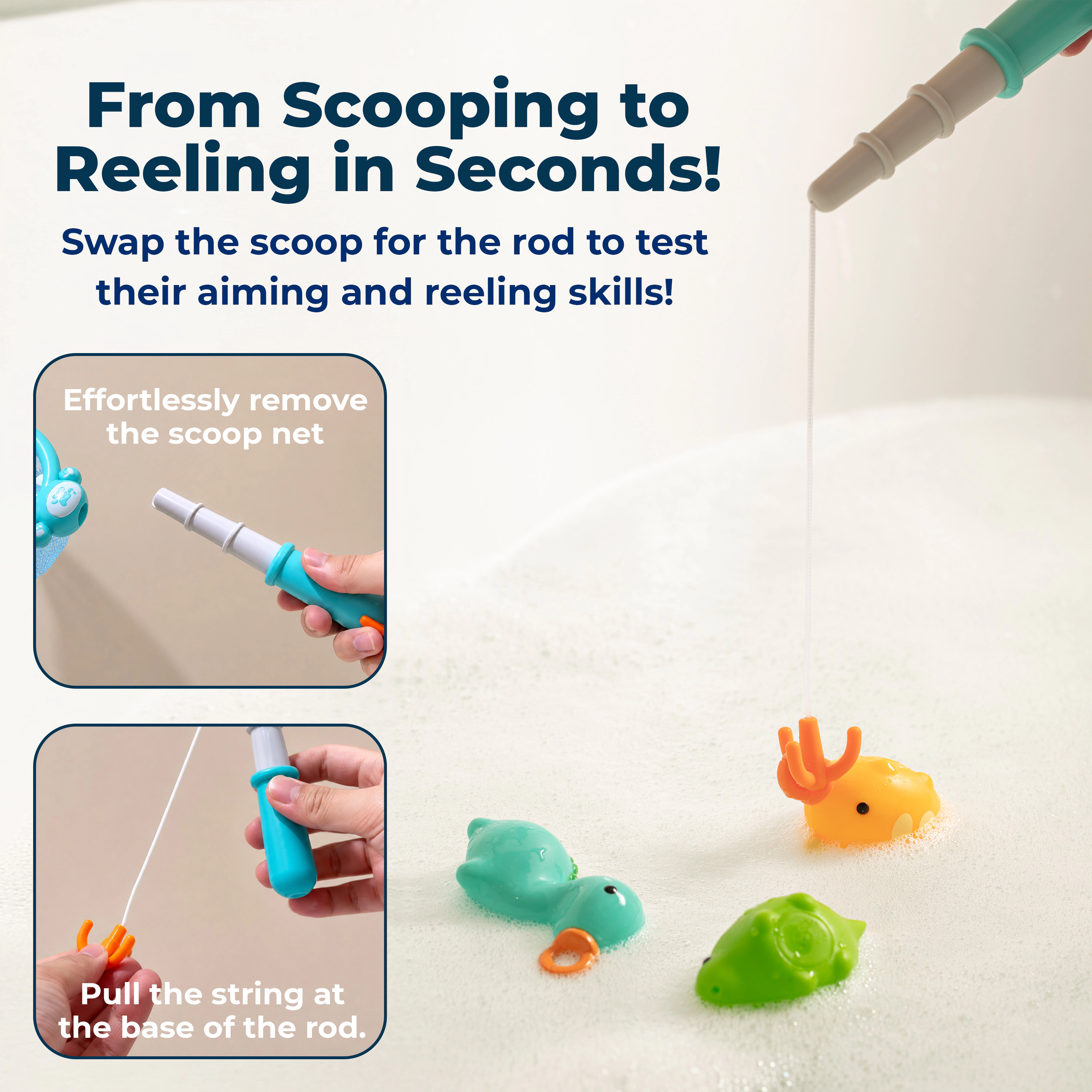 Sperric Fun Dinosaur Fishing Game for Kids 5Pk Magnetic Floating Bath & Pool Toy Set w/ Wind-Up Rods Engaging Water Play