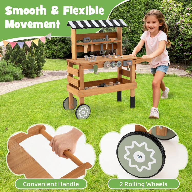 Hivvago 2-in-1 Kids Rolling Cart with Play Tools Set for Construction Play