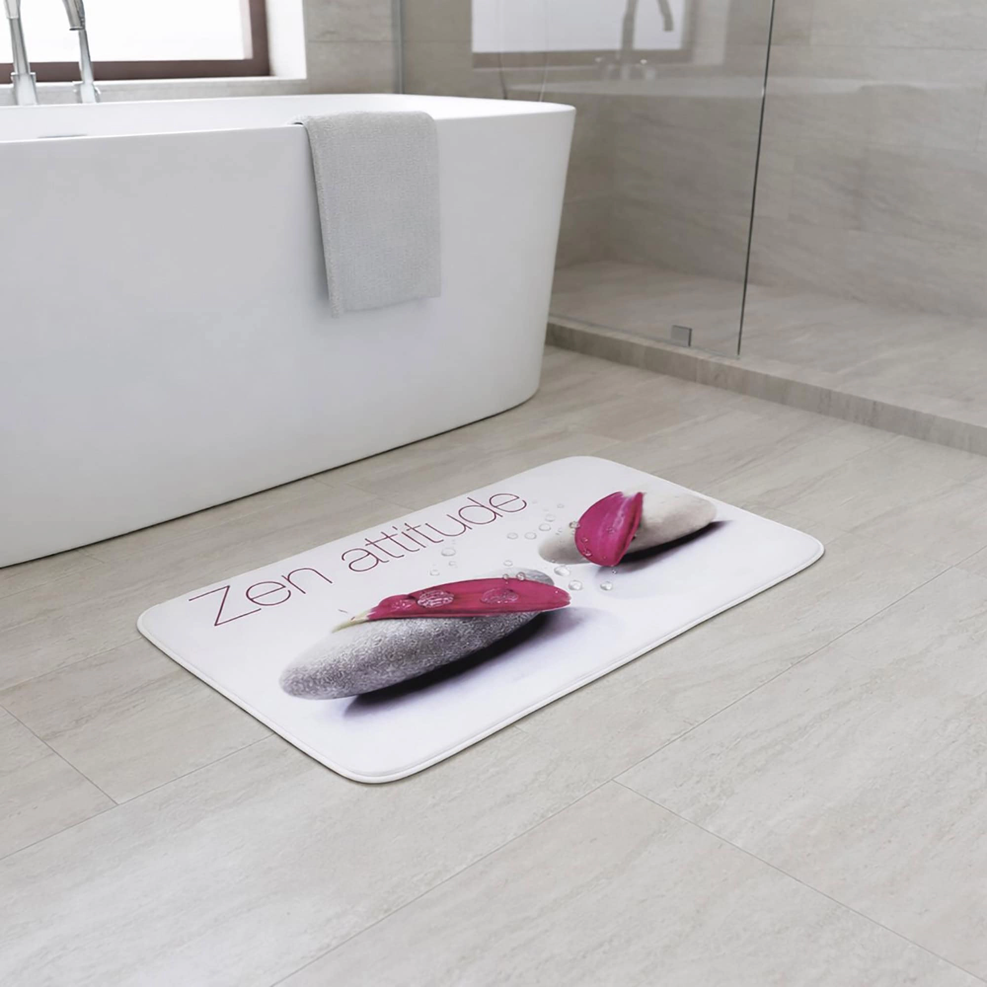 Evideco French Home Goods Zen Attitude Memory Foam Bath Mat 36 x 24 in, Pink Stone Print