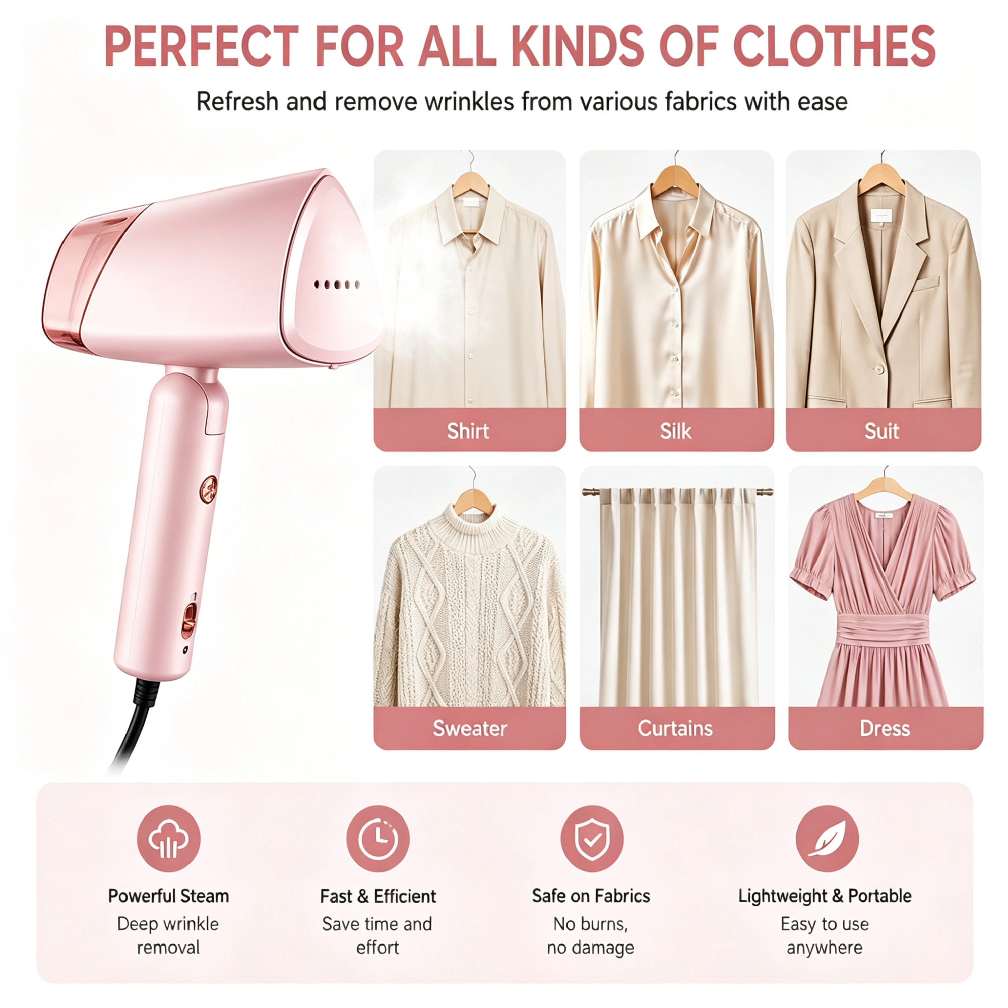WHALL Travel Steamer for Clothes,1100W 2-in-1 Fabric Steamer & Dry Iron,Foldable Lightweight Handheld Garment Steamer