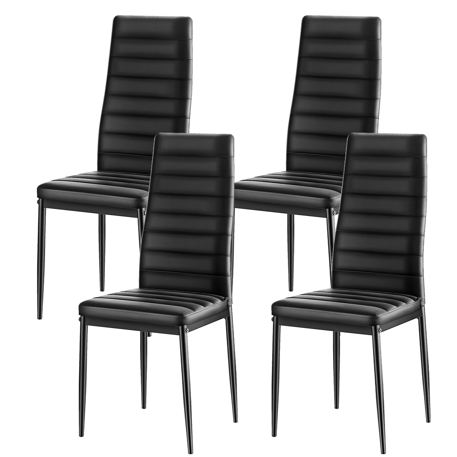 HONGGE Black Faux Leather Dining Chairs Set of 4, Modern Upholstered Kitchen Chairs with Metal Legs and Thick Cushions