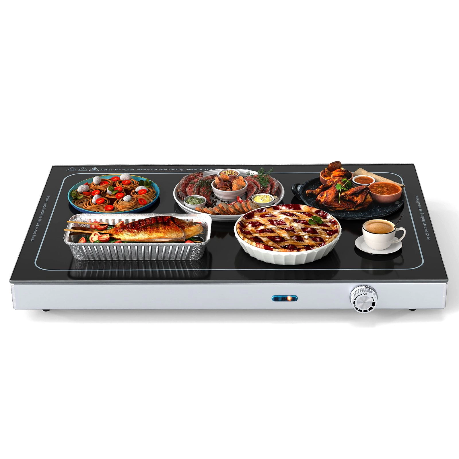 SlickBlue Buffet Food Warmer Tray with Glass Top, 300W, Black