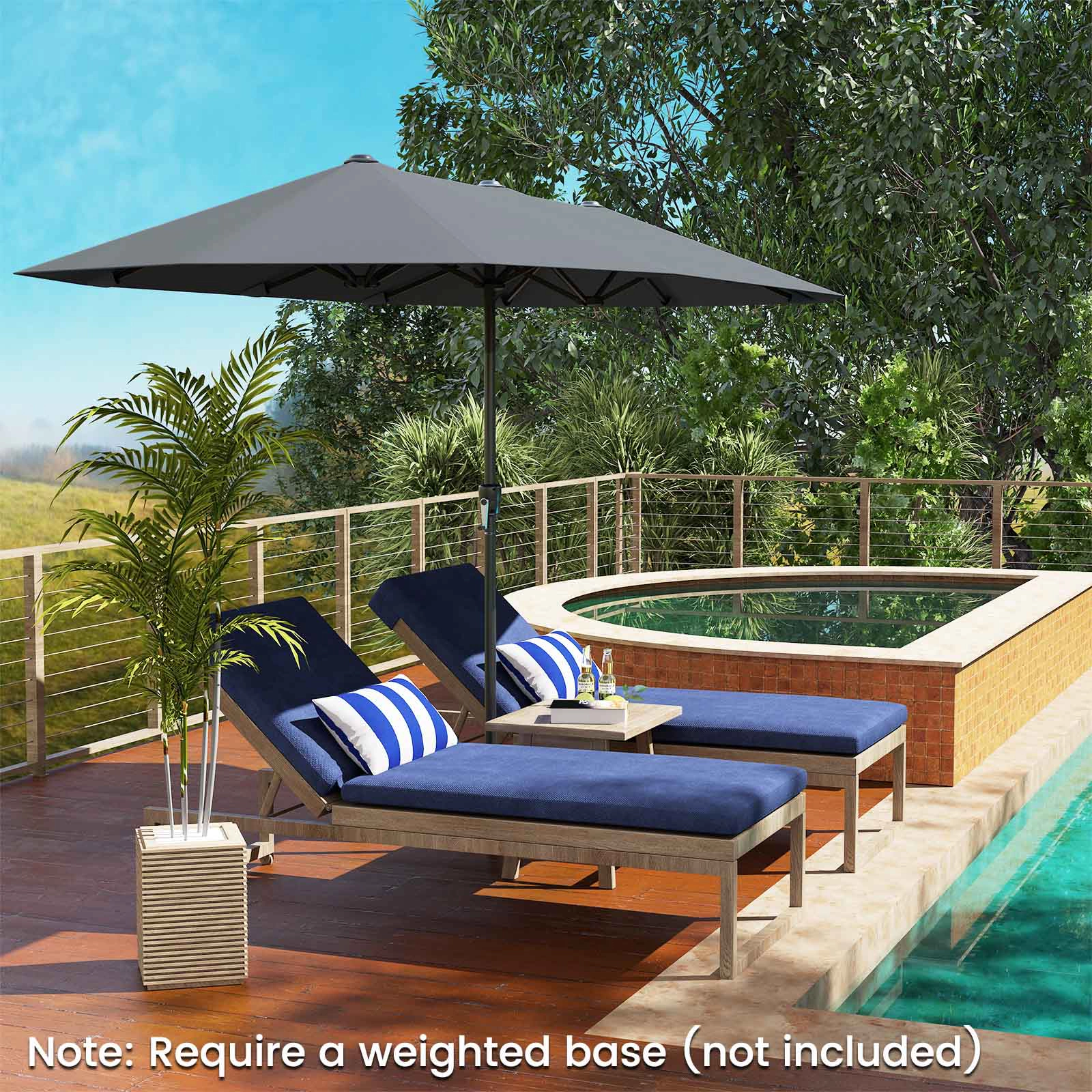 SUGIFT 13-ft Double-Sided Patio Market Umbrella with Crank Handle Gray