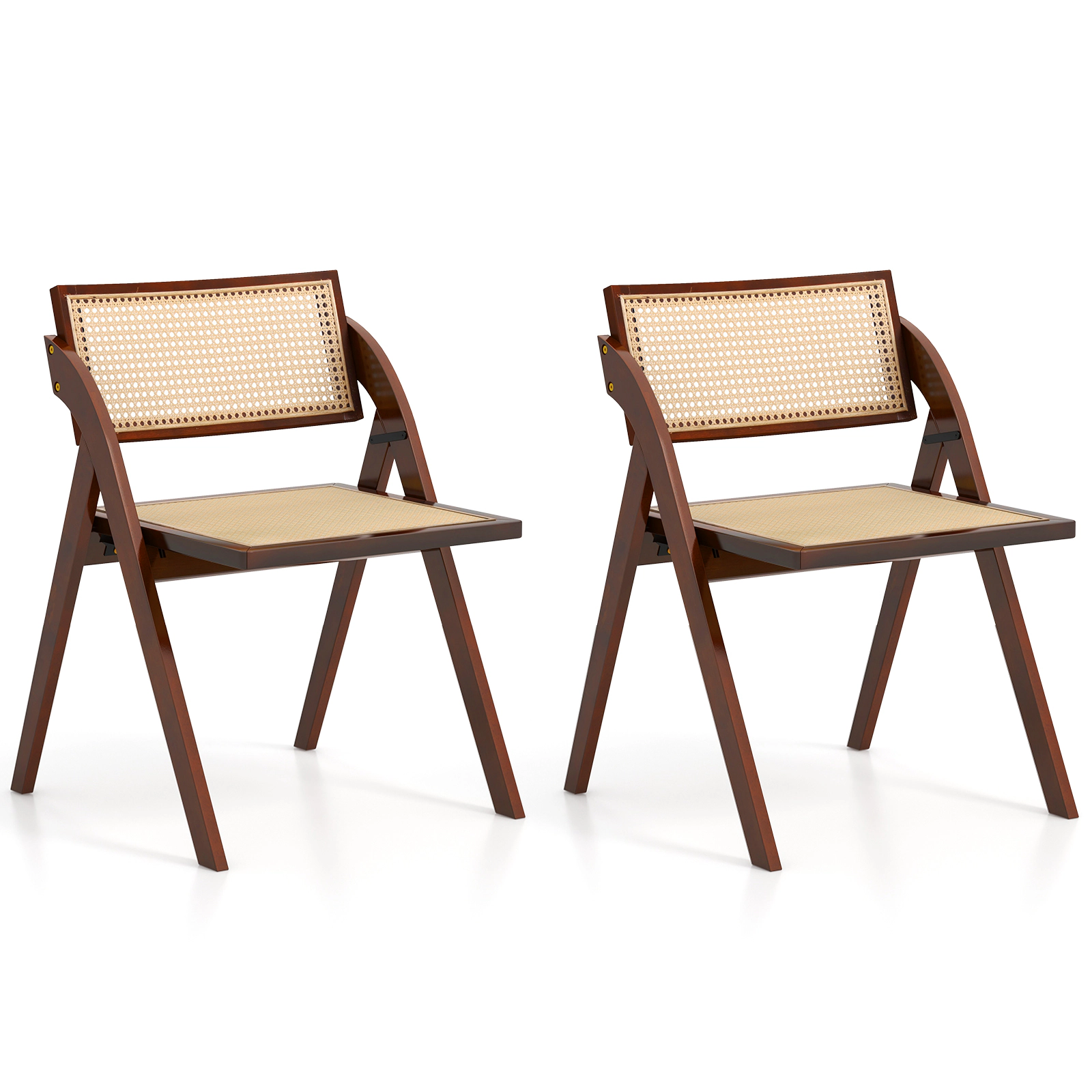 LJG Foldable Dining Chairs Set of 2 with Woven Rattan Backrest