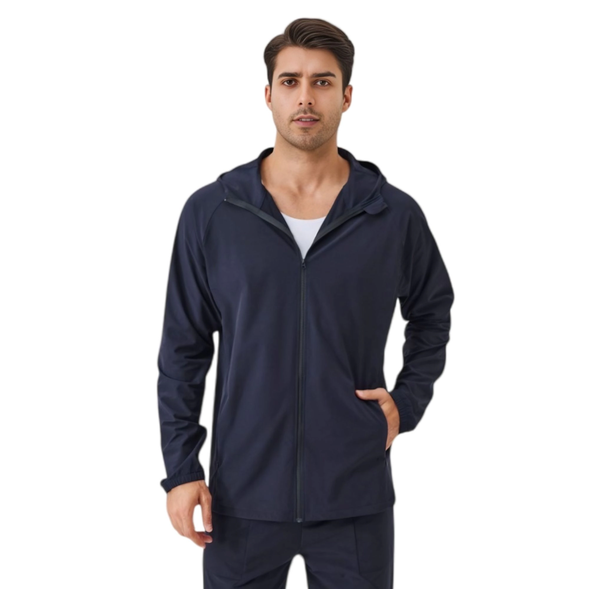 Anna-Kaci Men's Lightweight Zip-Up Hoodie Jacket with Adjustable Hood and Side Pockets