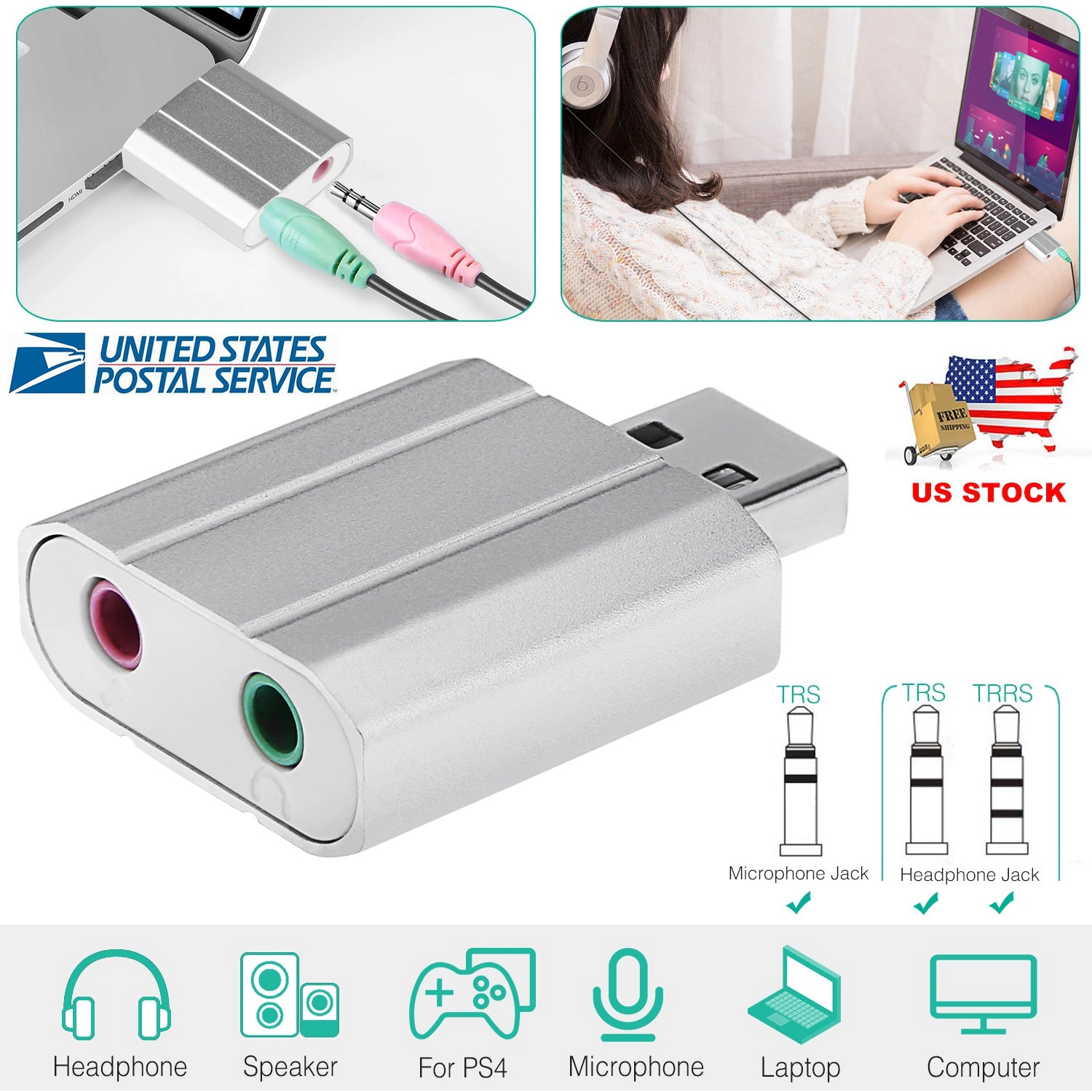 GBruno USB Audio Adapter External Stereo Sound Card