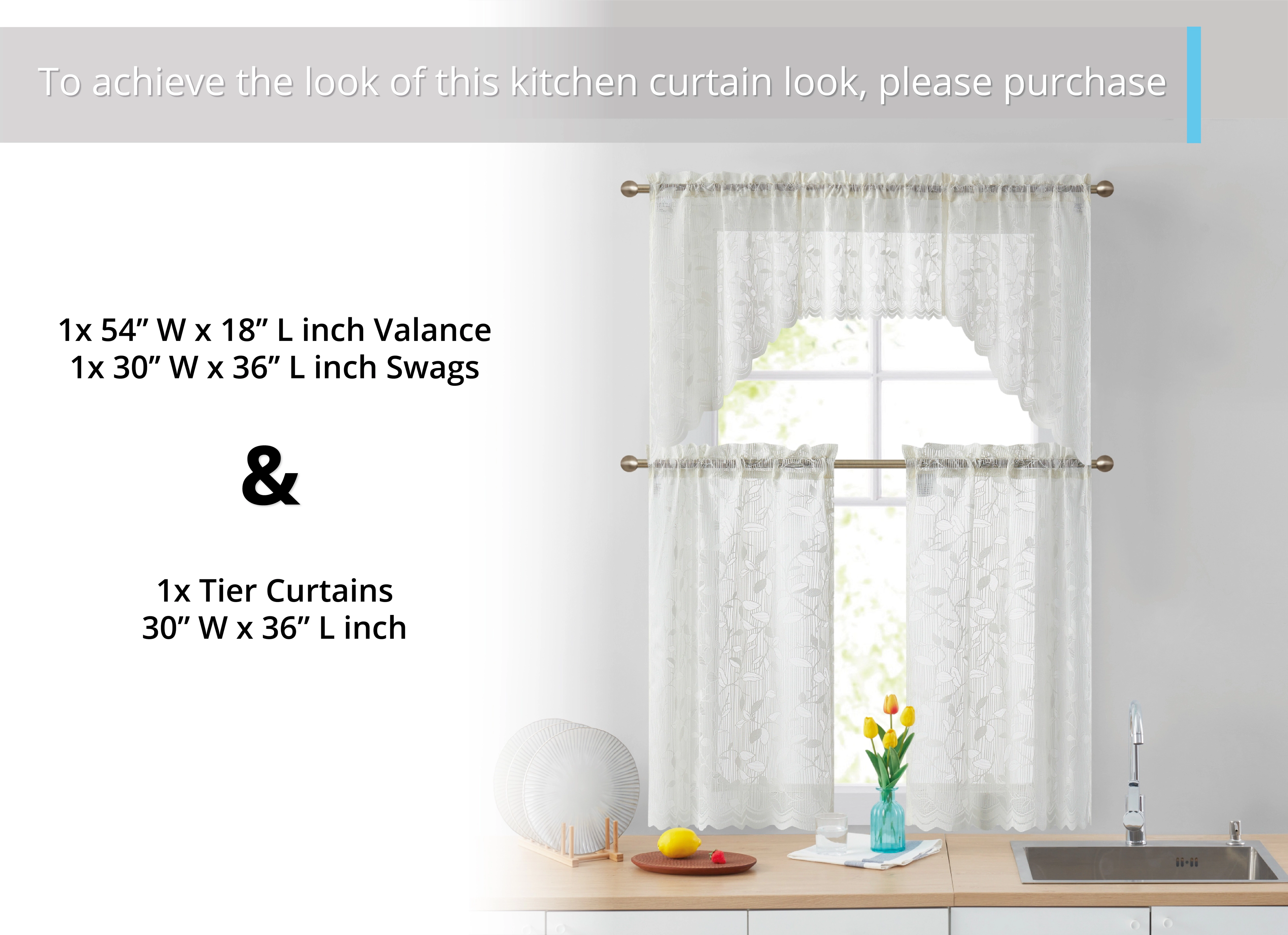 HLC.ME Joyce Semi Sheer Kitchen Swag Curtain Panels - Rod Pocket for Small Windows, & Bathroom Set of 2