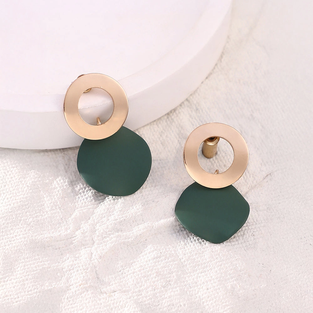 SOHI Women's The Circular-Plate Drop Earrings - Forest Green