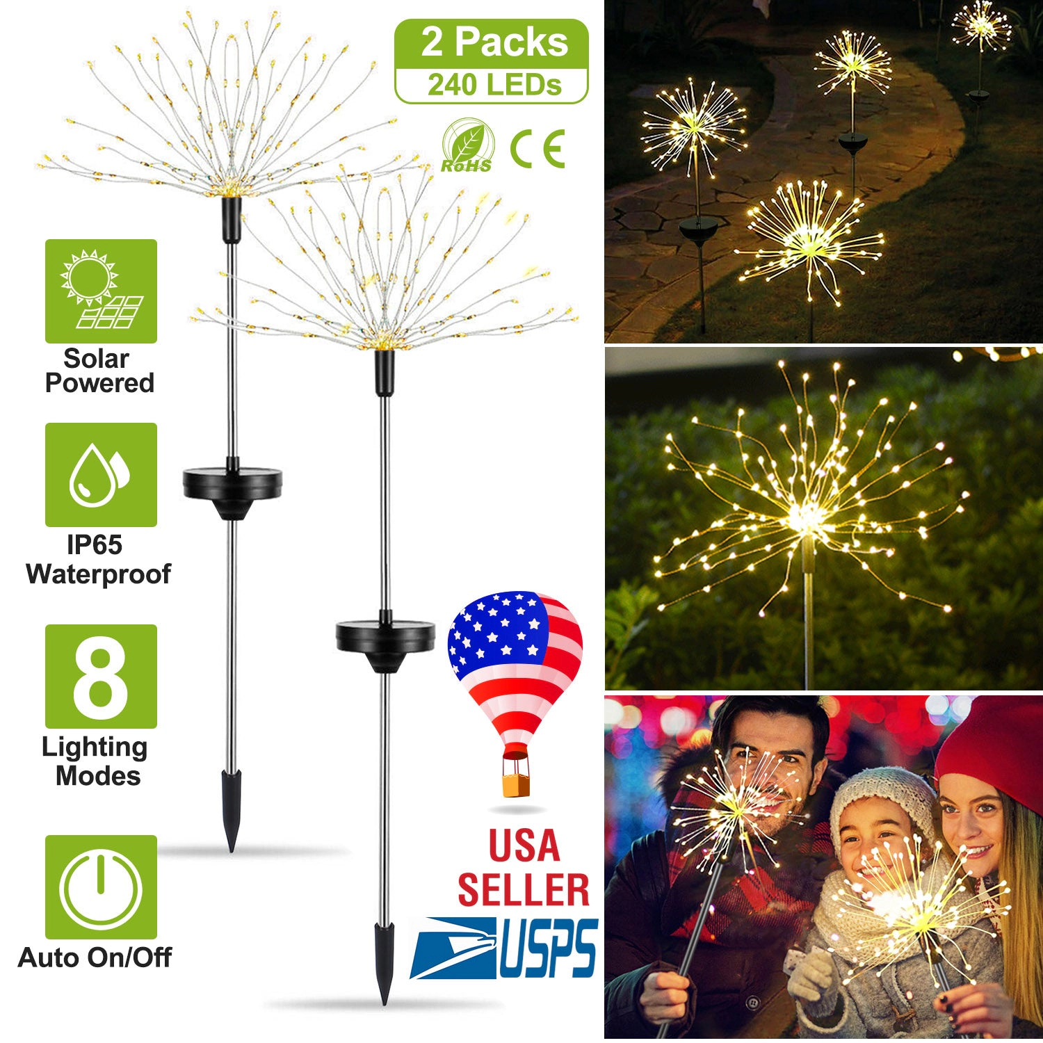 GBruno 2-Piece Solar Starburst Lights With 240 LEDs