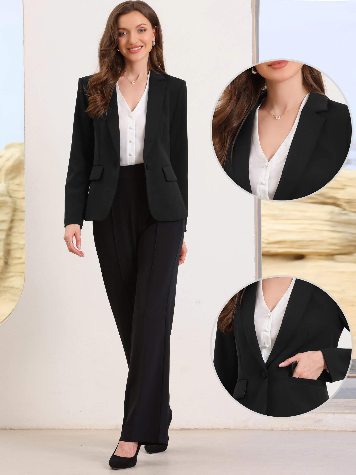 INSPIRE CHIC Women's Long Sleeve One Button Front Work Suit Jacket Shoulder Pads Business Blazer