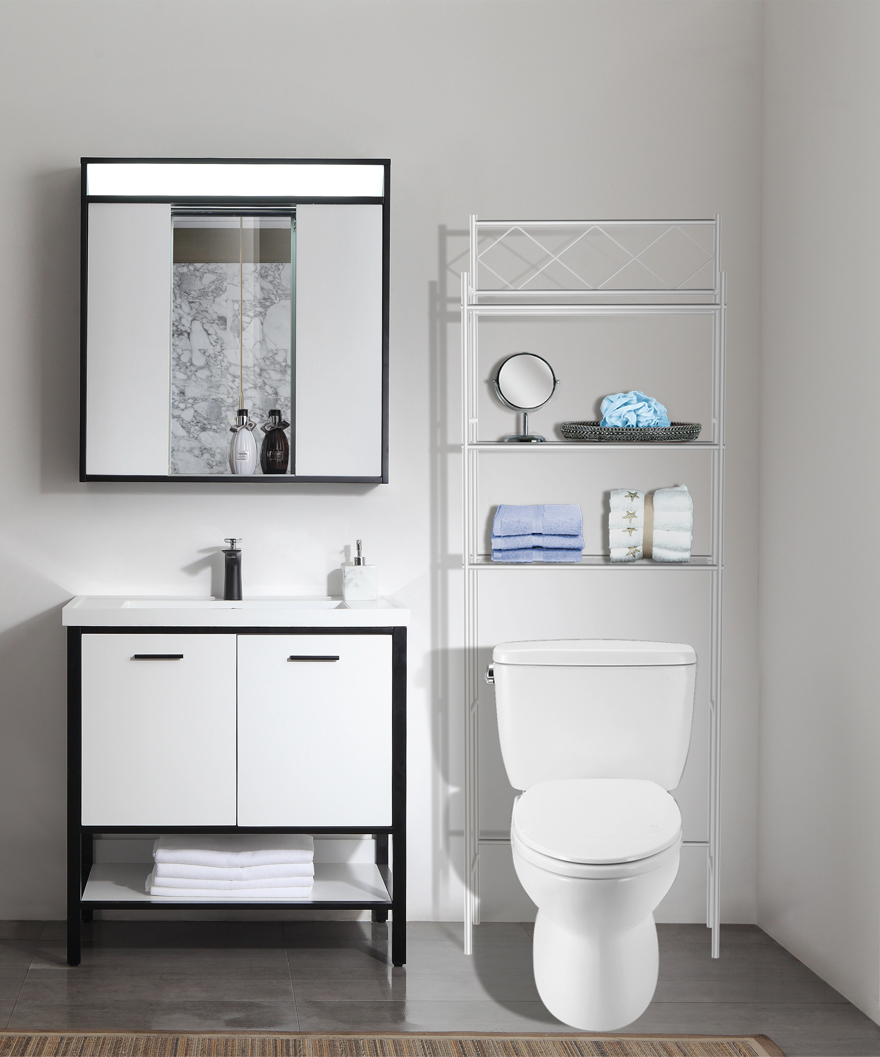 J&V TEXTILES 3-Shelf Metal Bathroom Organizer Over The Toilet, Bathroom Space Saver