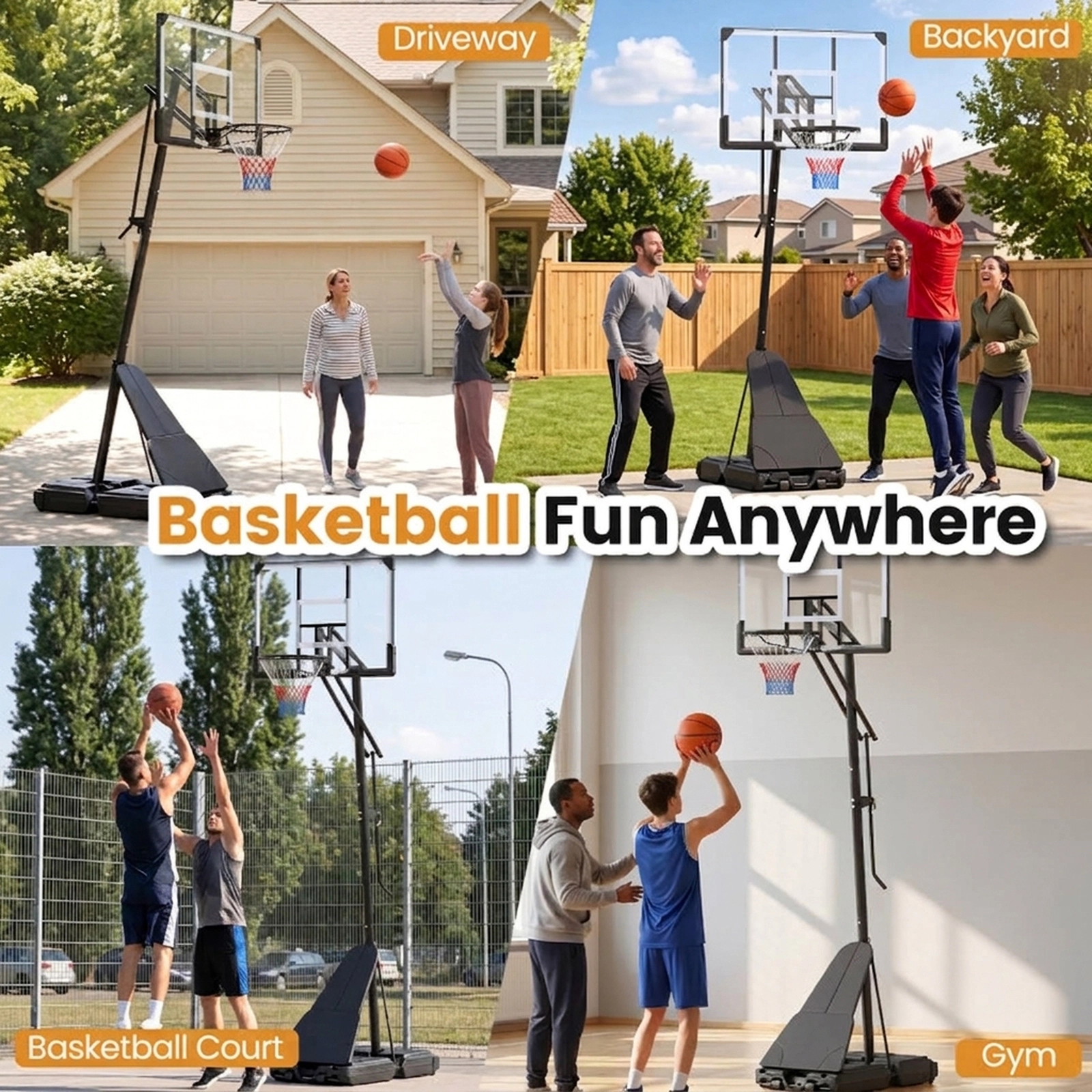 SUGIFT Height Adjustable Portable Outdoor Basketball Hoop System 8-10 ft Rim with 44-in Backboard Black