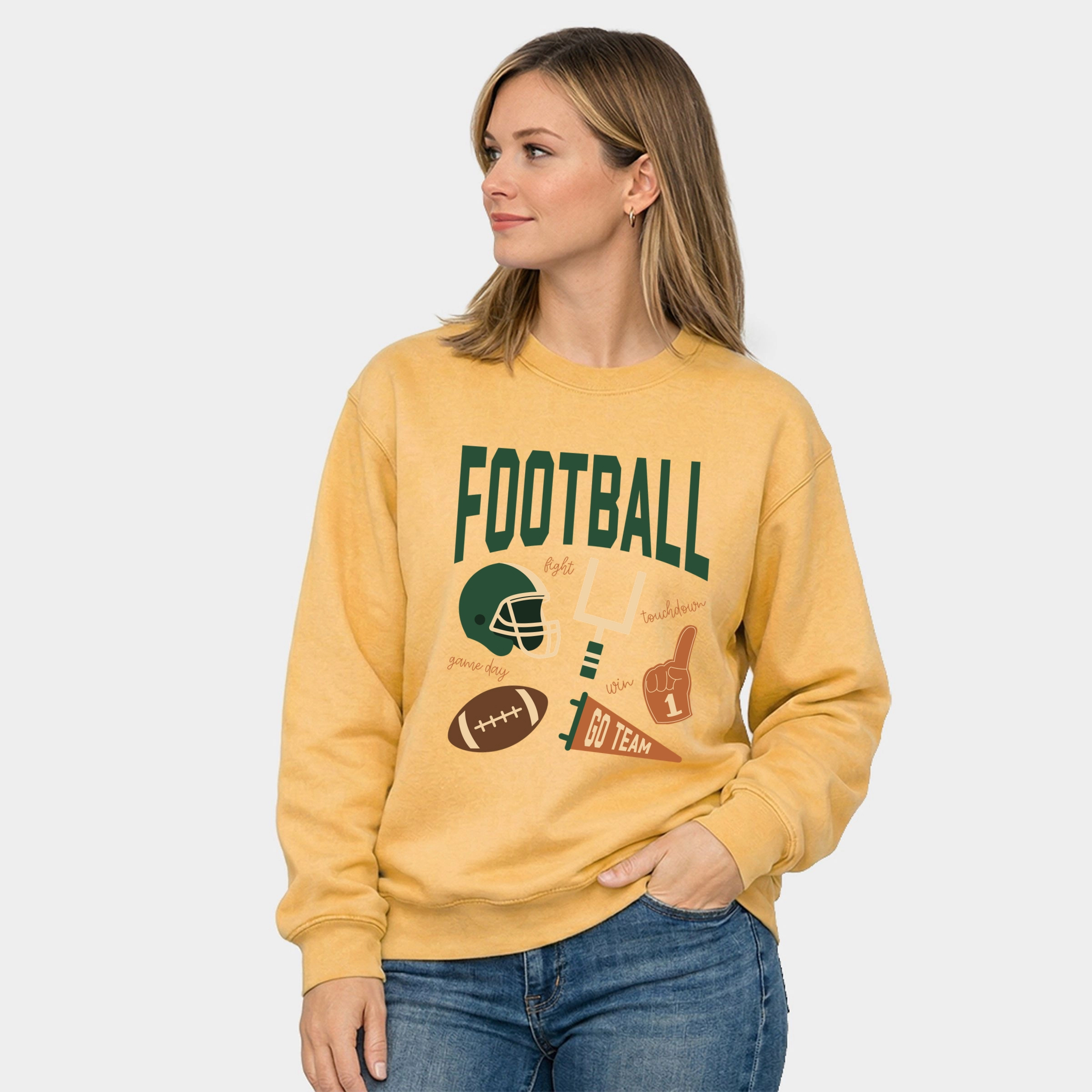 Simply Sage Market - Women's Graphic Sweatshirt Football Green Icons