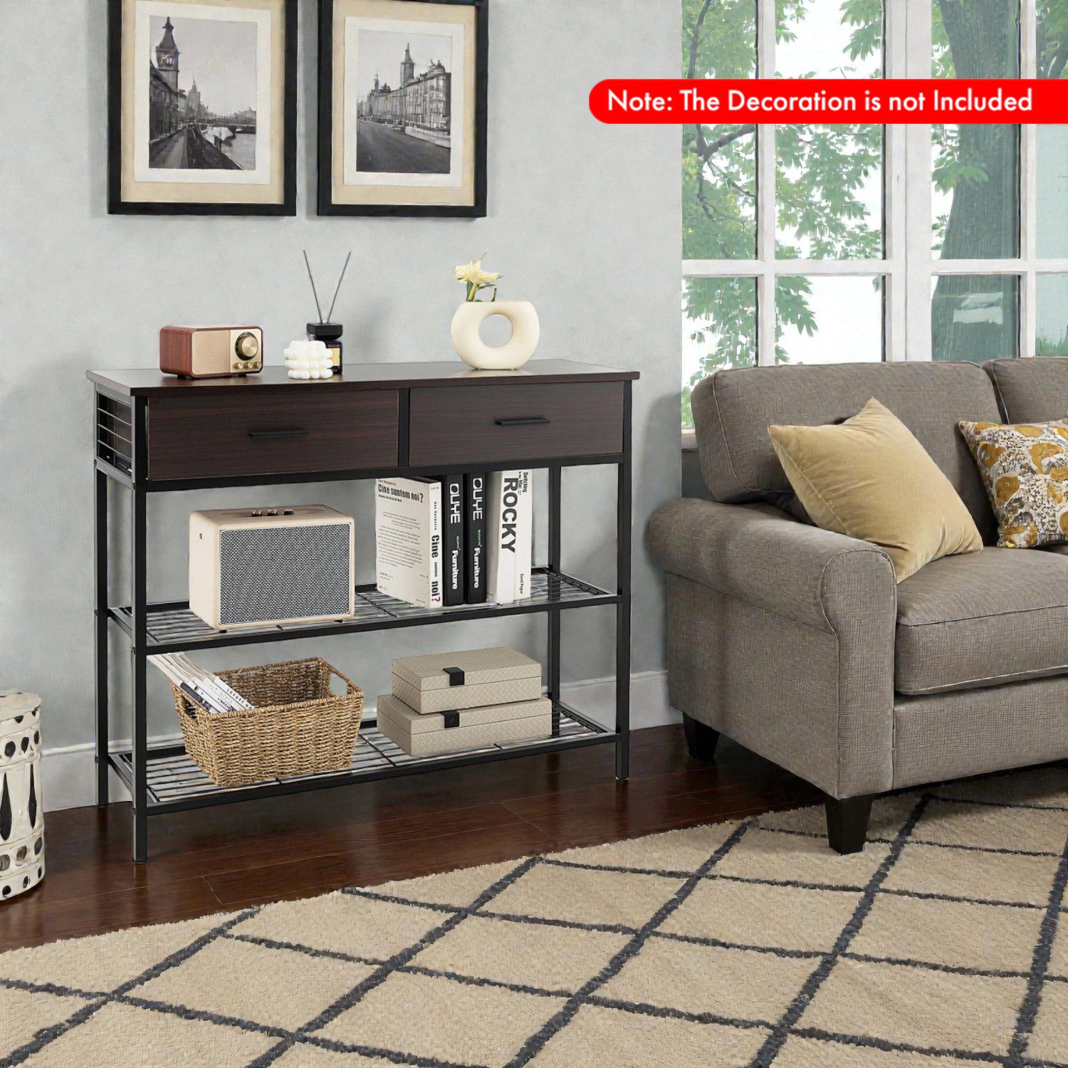 Hivvago Functional 39.5" Hallway Table with Drawers and Two-Level Storage
