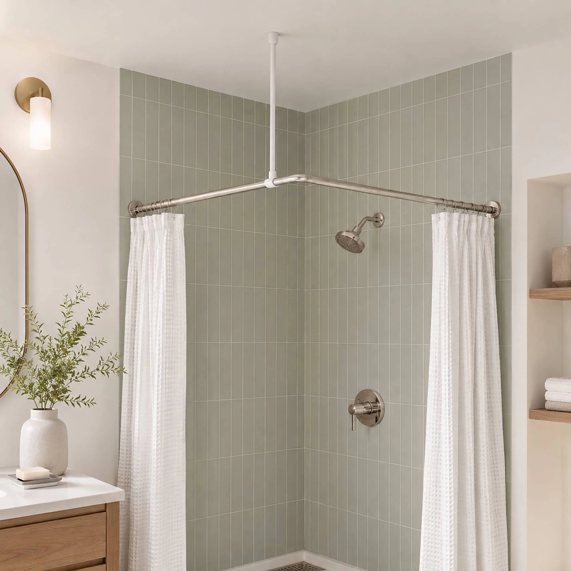 Evideco French Home Goods 24.3in White Aluminum Ceiling Support Bar for 1-Inch Shower Curtain Rods