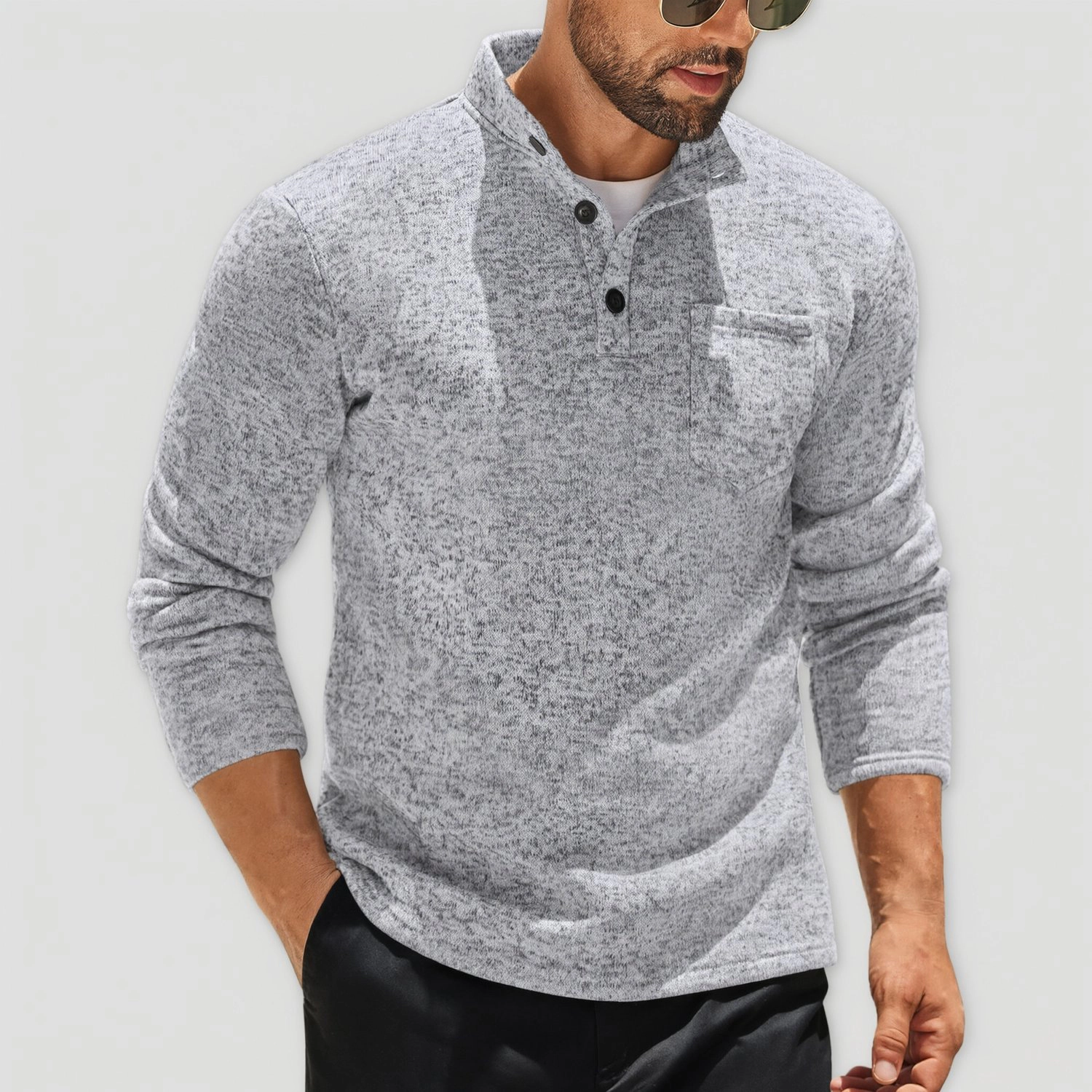 COOFANDY Mens Long Sleeve Henley Shirt Fall Mock Neck Button Up Chest Pocket Tops