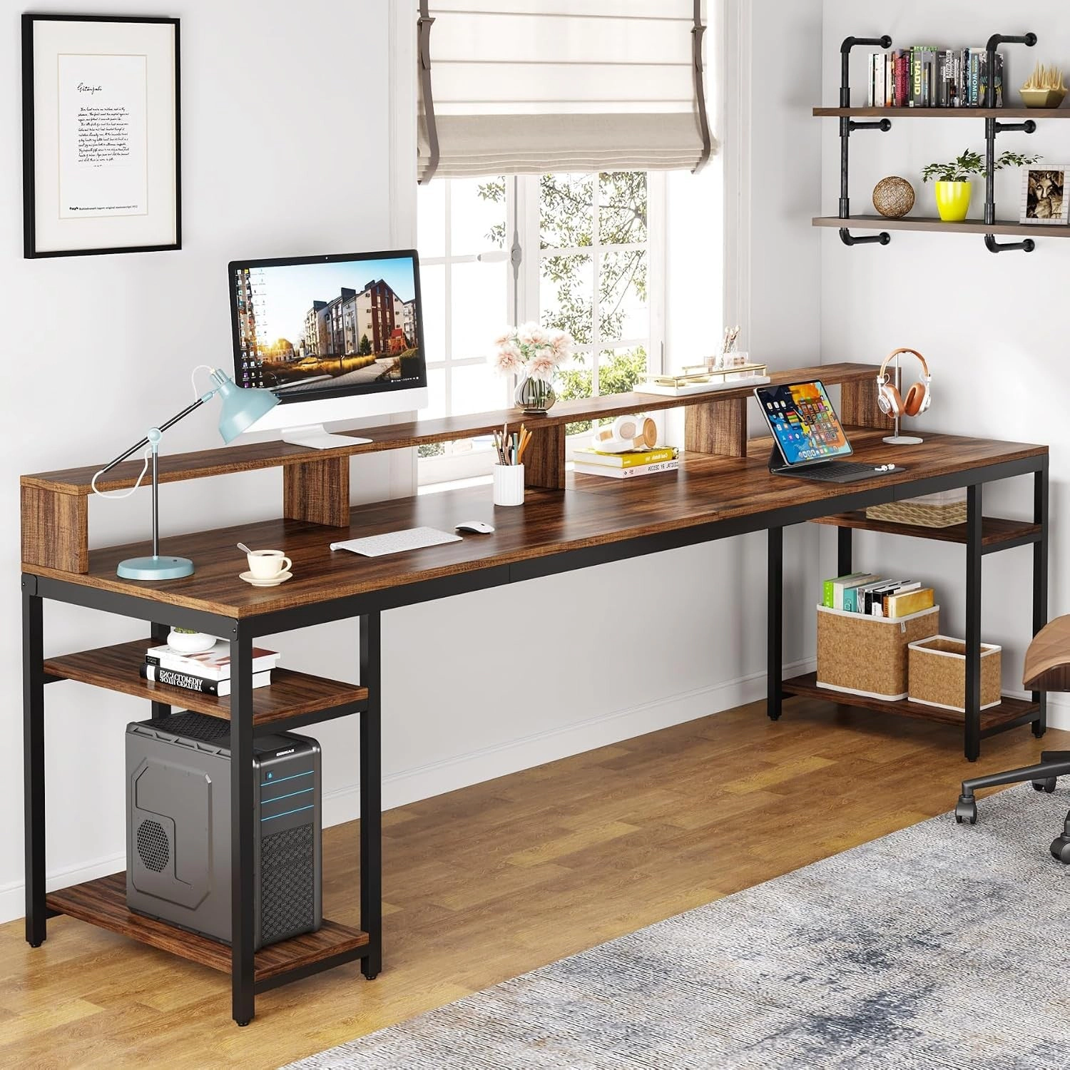 Tribesigns Industrial Wood Desk with Monitor Stand
