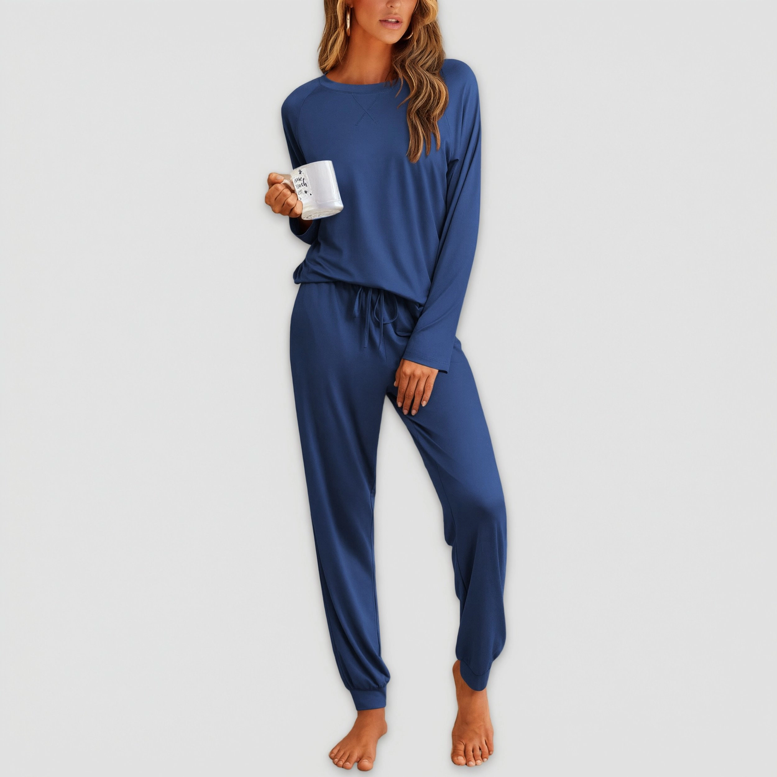 Ekouaer Pajamas Womens Long Sleeve Pajama Set Two Piece Loungewear Sleepwear with Jogger Pants