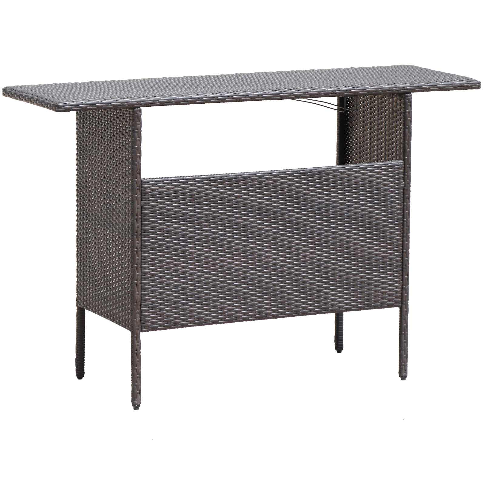 SUGIFT Outdoor Wicker Bar Table 2 Metal Mesh Shelves 77-lb Tabletop Capacity 55 x 18.5 x 36 in Mix Brown PE Rattan Steel