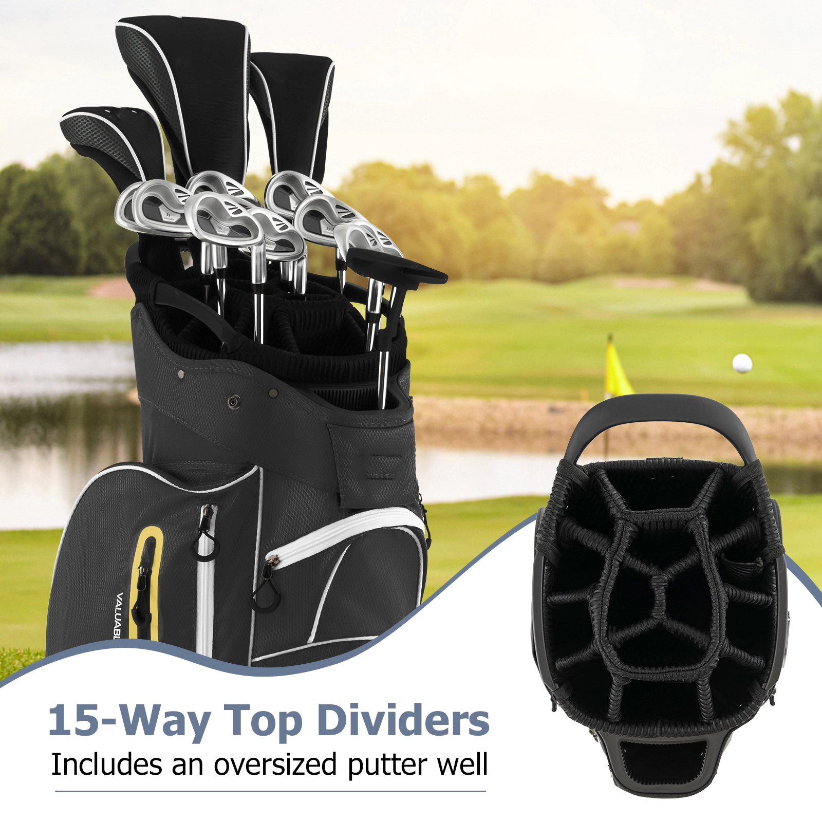 SUGIFT Black 15-Way Top Dividers and Rain Hood 9.5-in Lightweight Golf Cart Bag